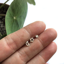 Load image into Gallery viewer, Moon &amp; Stars Sterling Silver Asymmetrical Stud Earrings - Mismatched Night Sky Stud Set