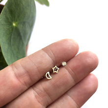 Load image into Gallery viewer, Moon &amp; Stars Sterling Silver Asymmetrical Stud Earrings - Mismatched Night Sky Stud Set