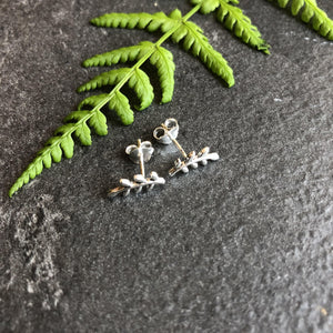 Silver Vine Leaf Earrings - Botanical Stud Earrings, Silver Studs