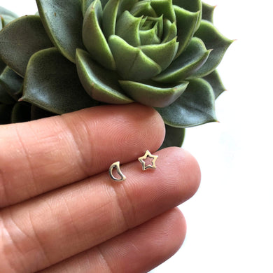 Star & Moon Sterling Silver Stud Earrings - Night Sky Studs